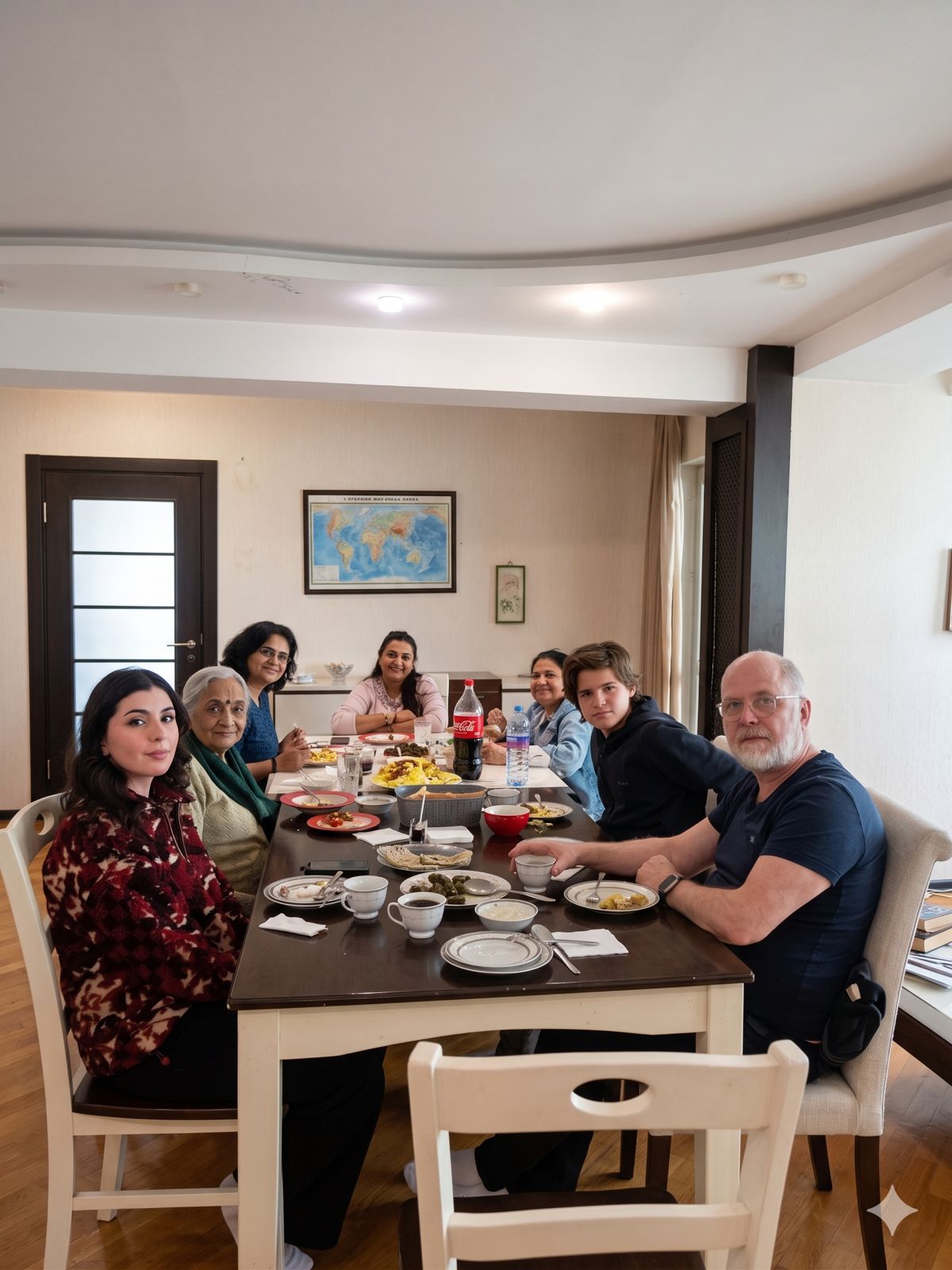 Private cooking class guests sitting at a local table in Baku